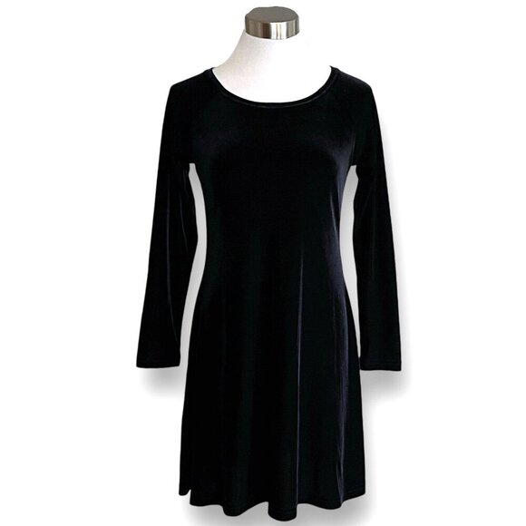 Vintage 90s Moda Intl Skater Dress XS Black Stretch Velvet Velour Goth Witchcore - Picture 1 of 6